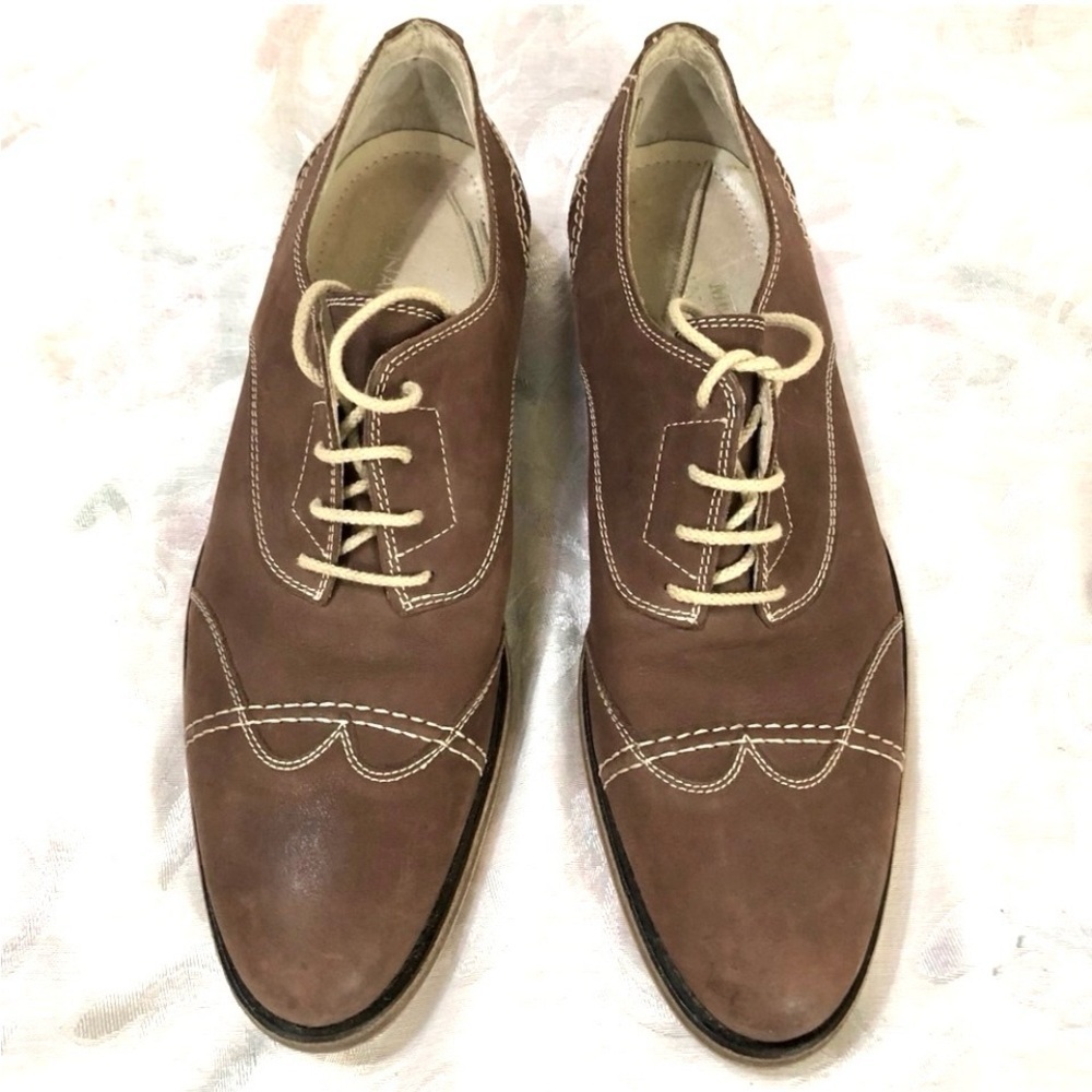 Donald J. Pliner Codi Wingtip Cap Toe Nubuck Oxfords Brown Western Stitch 9.5